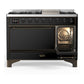 Ilve UM48FQNR3BKB Ilve Um48Fqnr3Bkb Majestic Iii 48 Inch Dual Fuel Range With 8 Burners And Griddle, Dual Function Burner Up To 25,000 Btu (Natural Gas, Solid Door, Glossy Black, Burnished)