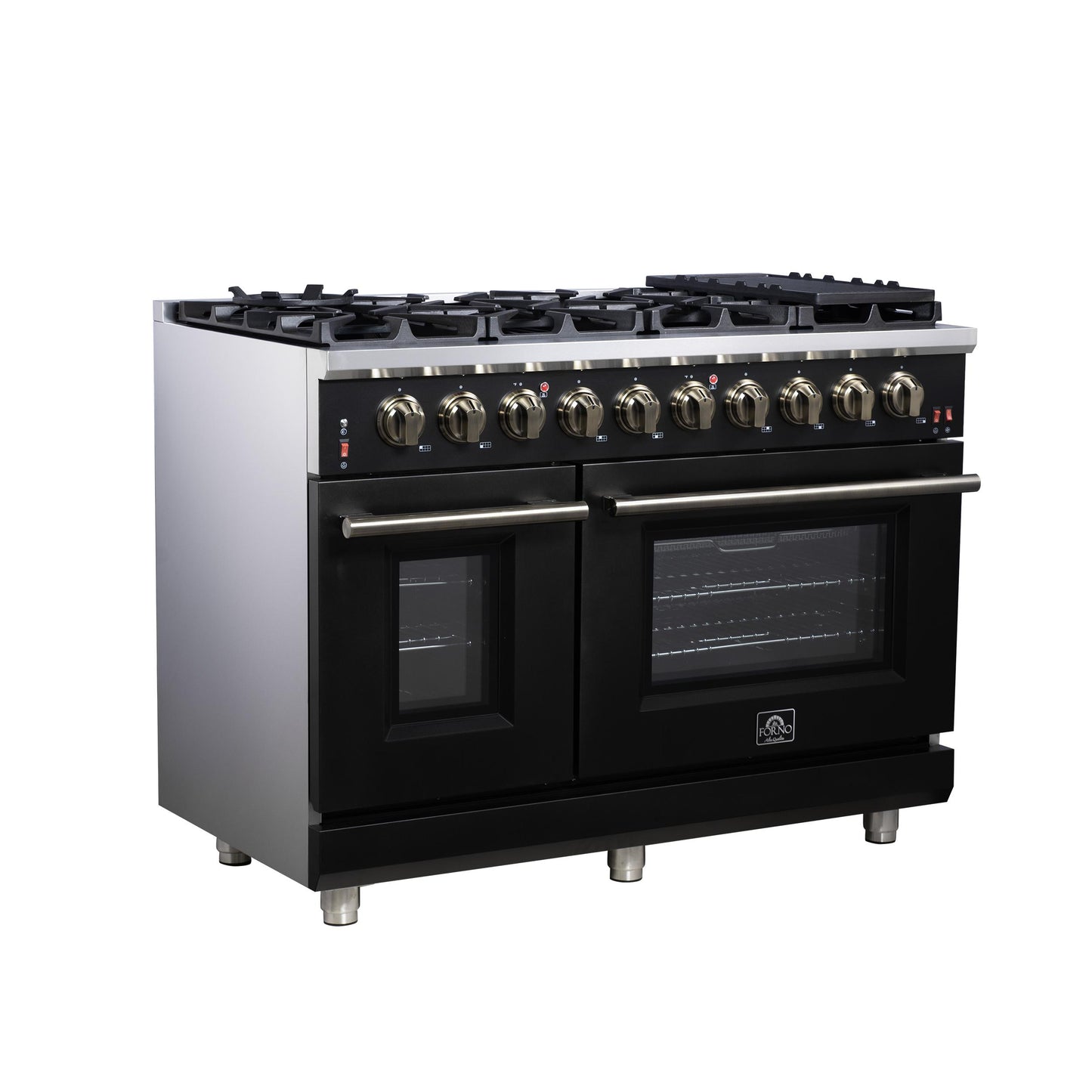 Forno FFSGS623948BLK Forno Massimo 48-Inch Black Freestanding Gas Range, 8 Burners, True Convection Oven