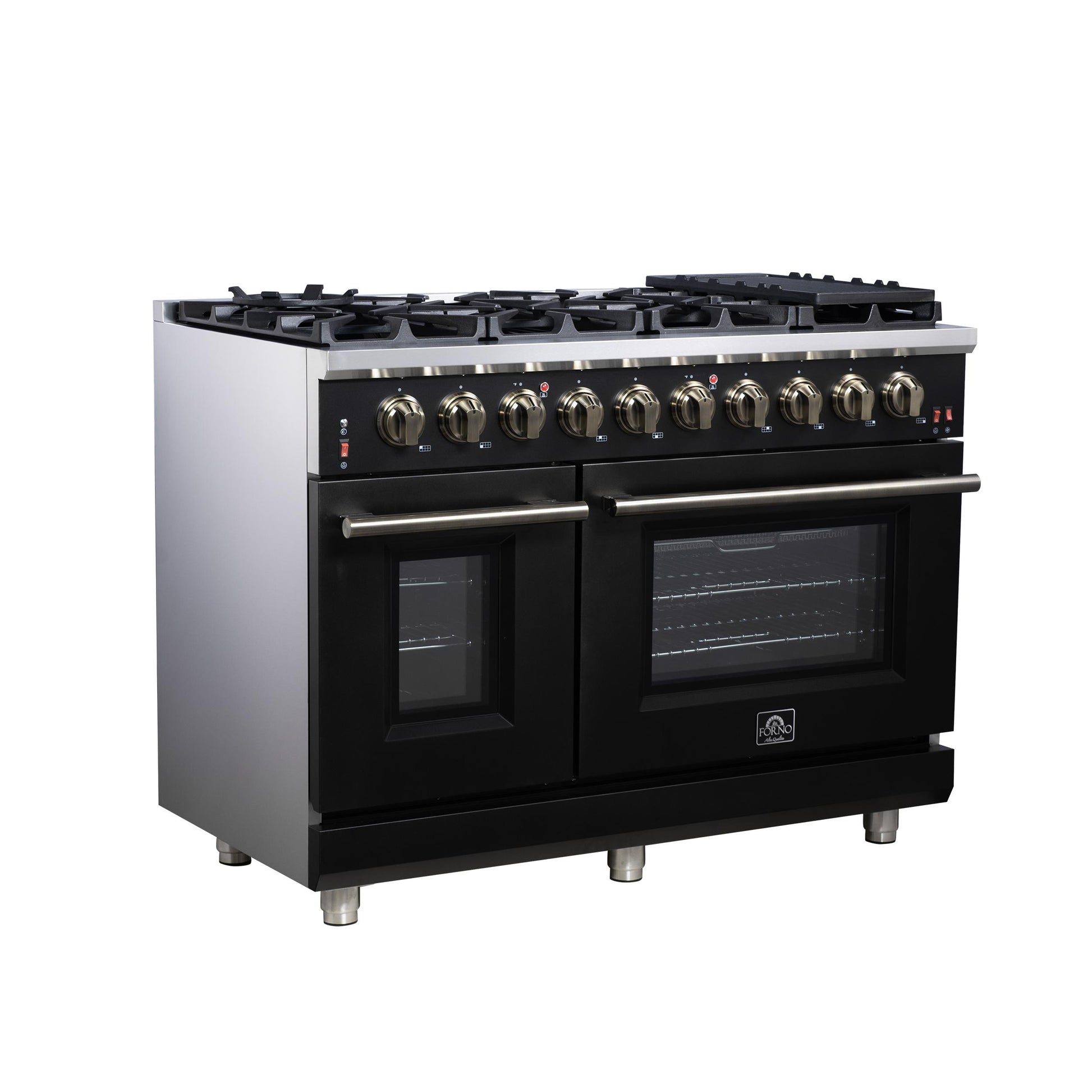 Forno FFSGS623948BLK Forno Massimo 48-Inch Black Freestanding Gas Range, 8 Burners, True Convection Oven