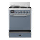 Ilve UM30QNR3BGCLP Ilve Um30Qnr3Bgclp Majestic Iii 30 Inch Dual Fuel Range With 5 Black Brass Burners, Dual Function Burner Up To 25,000 Btu (Liquid Propane, Solid Door, Blue Grey, Chrome)