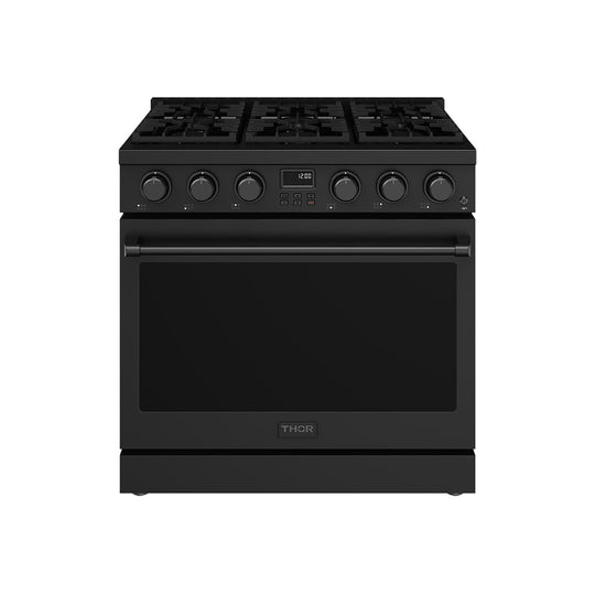 Thor Kitchen ARG36BLP 36 Inch Liquid Propane Range In Matte Black - Contemporary Professional