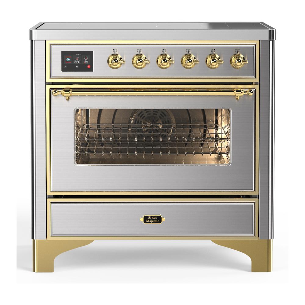 Ilve UMIB36NR3SSG Ilve Umib36Nr3Ssg Majestic Iii 36 Inch Induction Range With 6 Elements, 3.5 Cu. Ft. Total Oven Capacity (Triple Glass Door, Stainless Steel, Brass)