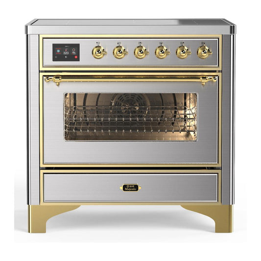 Ilve UMIB36NR3SSG Ilve Umib36Nr3Ssg Majestic Iii 36 Inch Induction Range With 6 Elements, 3.5 Cu. Ft. Total Oven Capacity (Triple Glass Door, Stainless Steel, Brass)