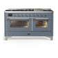 Ilve UM60FNR3BGC Ilve Um60Fnr3Bgc Majestic Iii 60 Inch Dual Fuel Range With 9 Burners And Griddle, Dual Function Burner Up To 25,000 Btu (Natural Gas, Triple Glass Door, Blue Grey, Chrome)