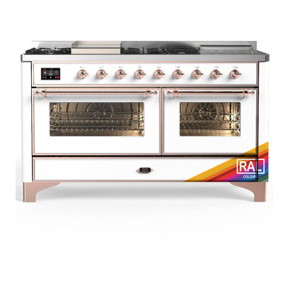 Ilve UM60FSNR3RAP Ilve Um60Fsnr3Rap Majestic Iii 60 Inch Dual Fuel Range With 7 Burners, Griddle And French Top, Dual Function Burner With Up To 25,000 Btu (Natural Gas, Triple Glass Door, Ral, Copper)