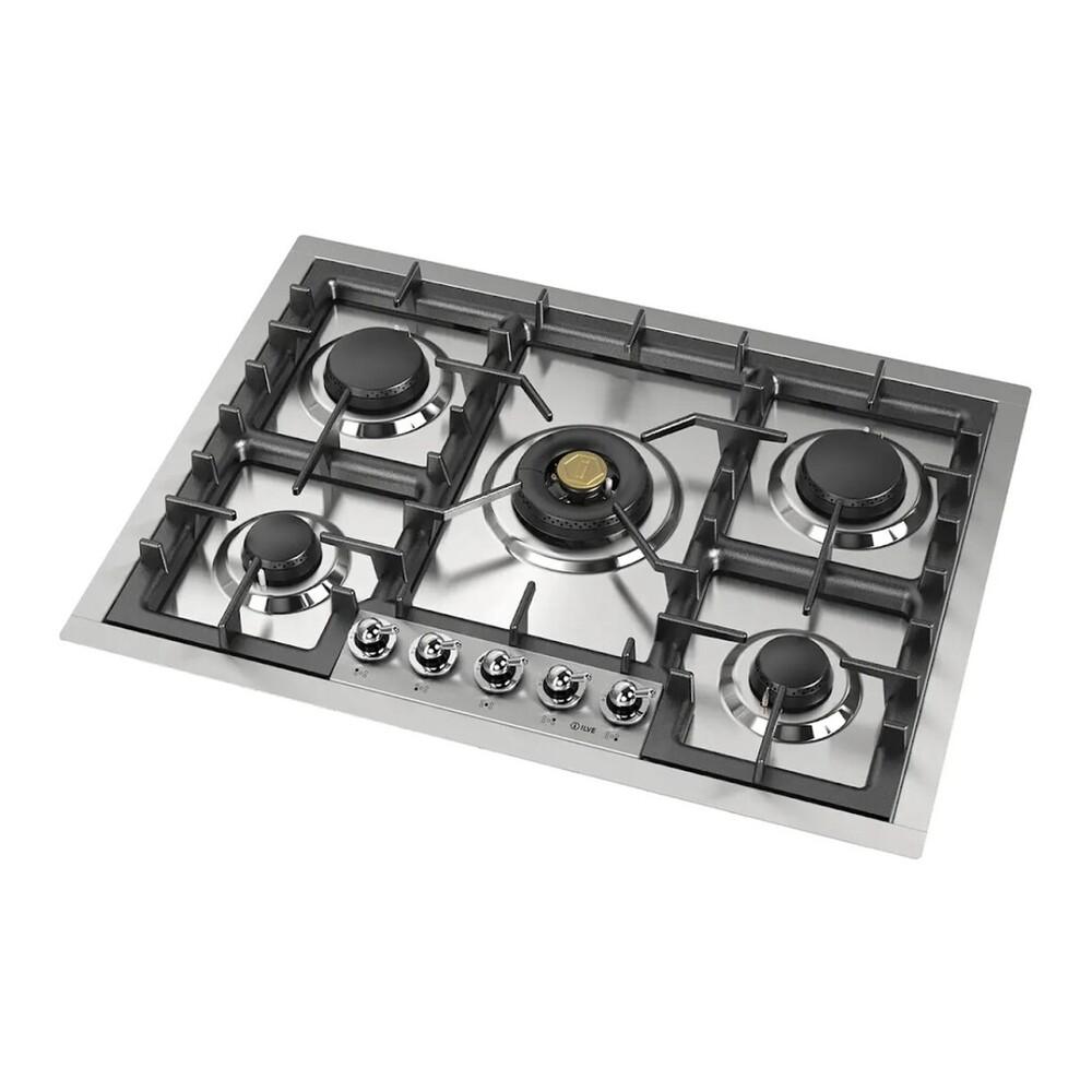 Ilve UHCPT75NSSC Ilve Uhcpt75Nssc Nostalgie Ii 30 Inch Built-In Gas Cooktop With 5 Burners, In Stainless Steel (Natural Gas, Chrome)