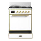 Ilve UM30QNR3WHG Ilve Um30Qnr3Whg Majestic Iii 30 Inch Dual Fuel Range With 5 Black Brass Burners, Dual Function Burner Up To 25,000 Btu (Natural Gas, Solid Door, White, Brass)
