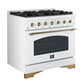 Forno FFSGS611336WHT Forno Antico 36-Inch Dual Fuel Range White And Antique Brass Design With 6 Sealed Gas Burners And Electric Convection Oven