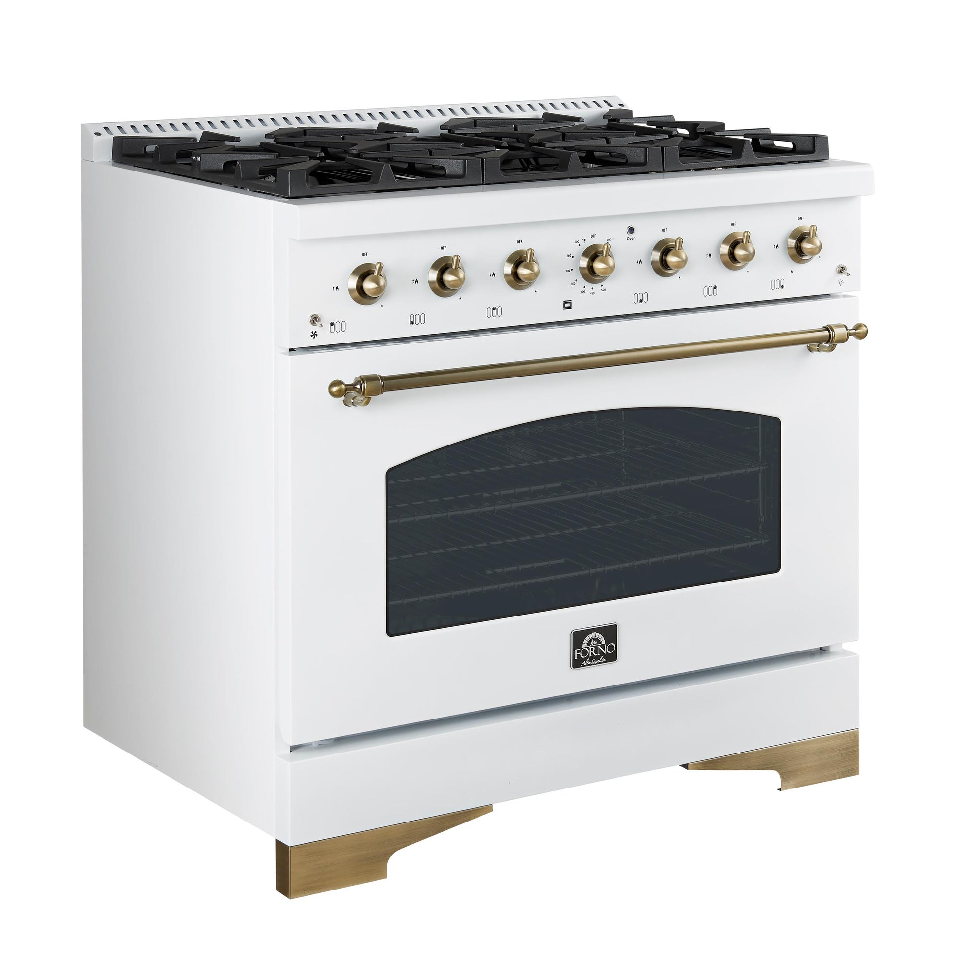 Forno FFSGS611336WHT Forno Antico 36-Inch Dual Fuel Range White And Antique Brass Design With 6 Sealed Gas Burners And Electric Convection Oven