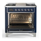 Ilve UM36FQNR3MBCLP Ilve Um36Fqnr3Mbclp Majestic Iii 36 Inch Dual Fuel Range With 6 Black Brass Burners And Griddle, Dual Function Burner Up To 25,000 Btu (Solid Door, Midnight Blue, Chrome, Liquid Propane)