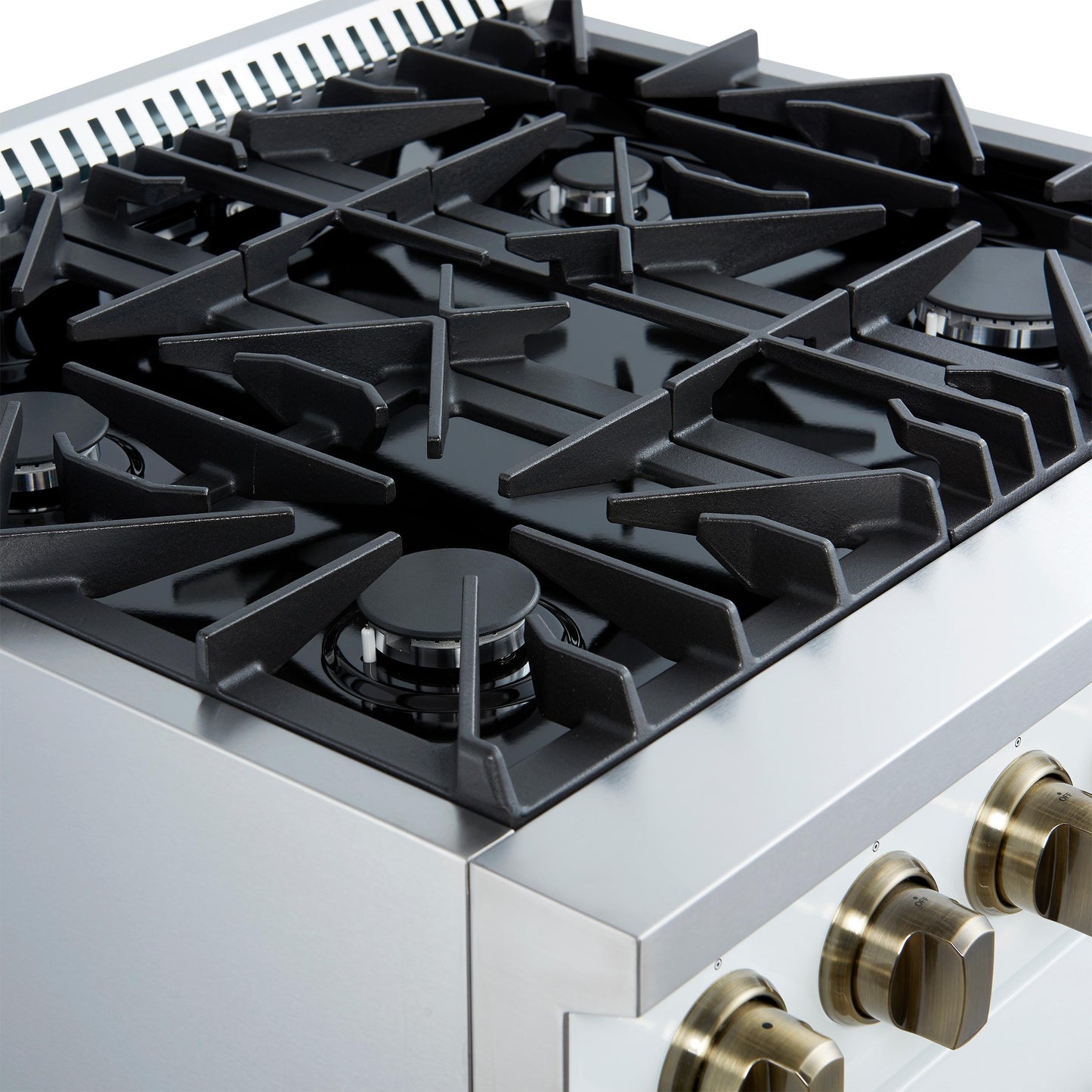 Forno FFSGS627730WHT Marco 30-Inch Gas Range White & Antique Brass Design, 4 Burners 37,000 Btu, 4.32 Cu.Ft. Convection Oven