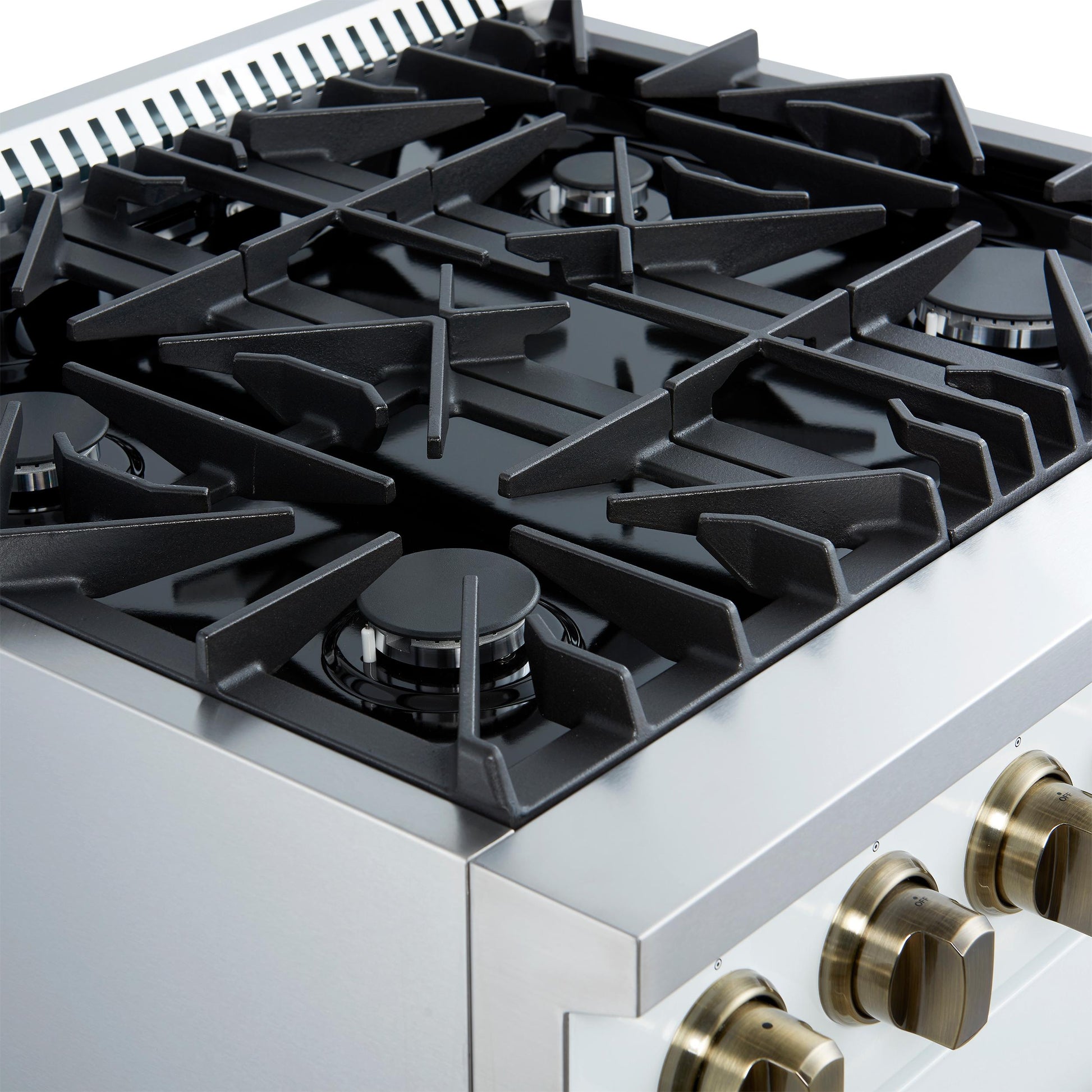Forno FFSGS627730WHT Marco 30-Inch Gas Range White & Antique Brass Design, 4 Burners 37,000 Btu, 4.32 Cu.Ft. Convection Oven