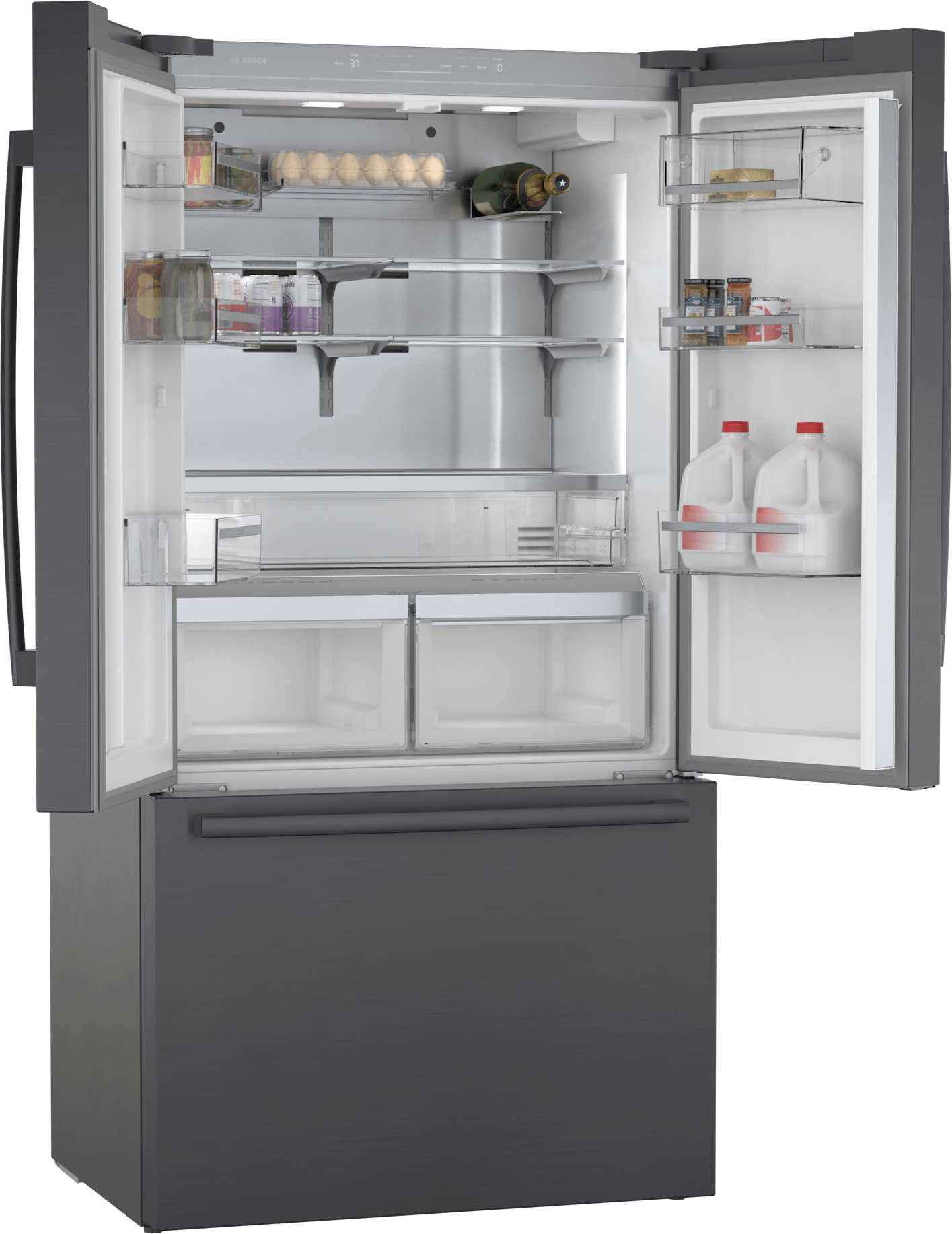 Bosch B36CT84SNB 800 Series, French Door Bottom Freezer, Multi Door, 36'', Black Inox-Antifingerprint