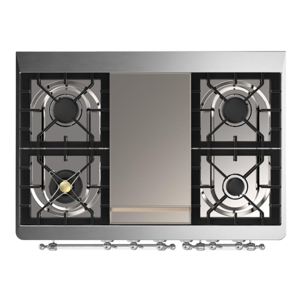 Ilve UMD40FNR3BUCLP Ilve Umd40Fnr3Buclp Majestic Iii 40 Inch Dual Fuel Range With 6 Burners And Griddle, Dual Function Burner Up To 25,000 Btu (Liquid Propane, Triple Glass Door, Burgundy, Chrome)