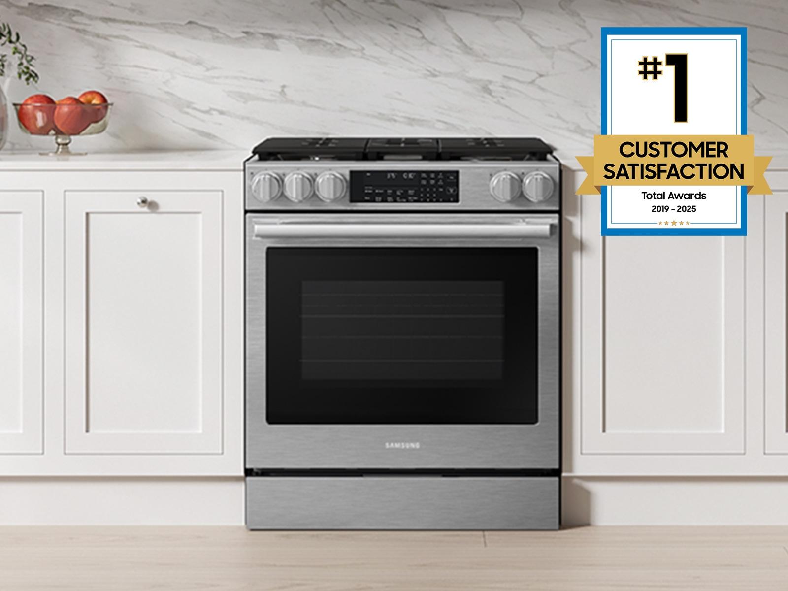 Samsung NSG90H63SR Bespoke Smart Slide-In Dual Fuel Range Pro Style Elite Design Illuminated Knobs Air Fry Max