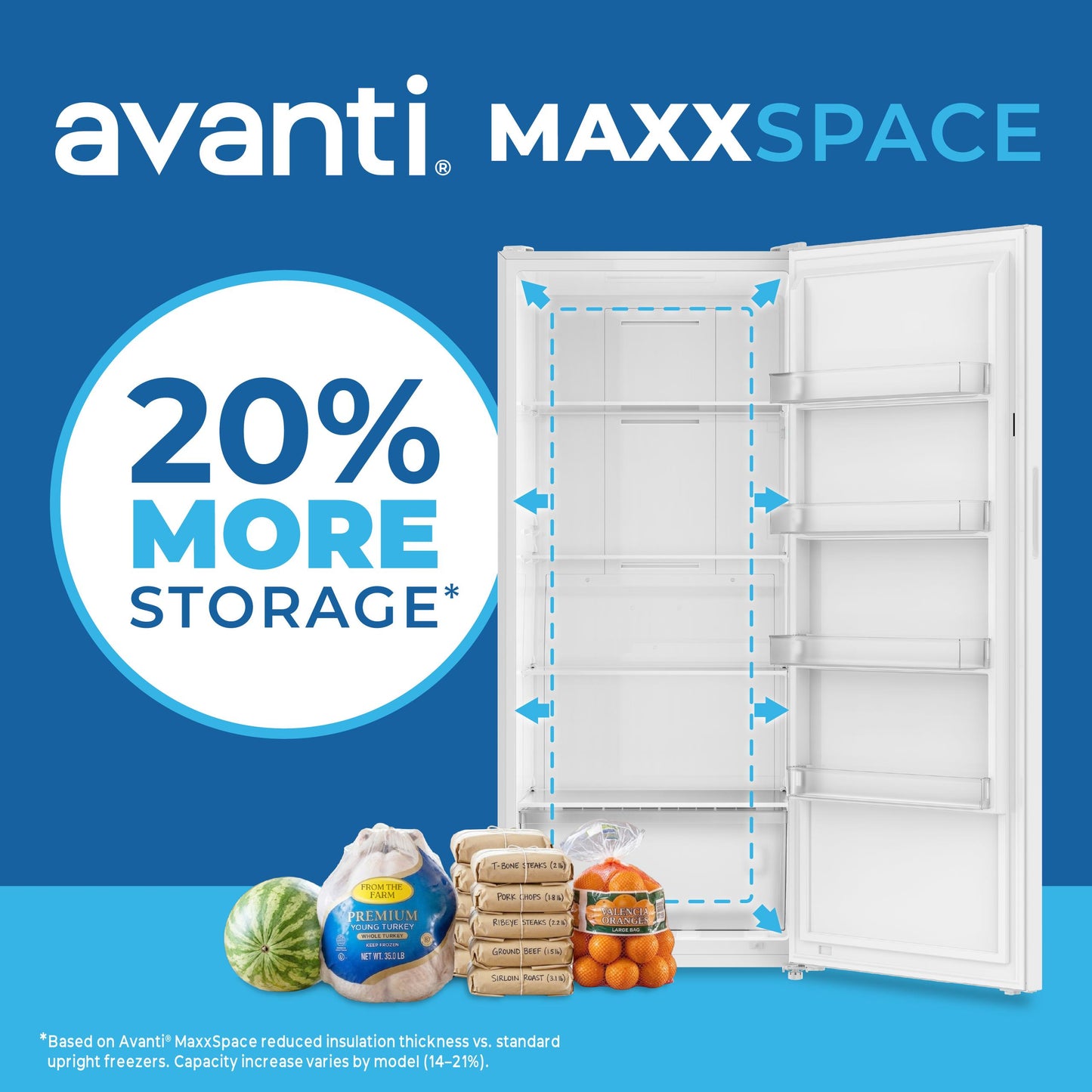 Avanti AV210VFLJM0W Avanti Maxxspace Insulation™ Technology Garage-Ready Frost-Free Convertible Upright Freezer, 21 Cu. Ft., Energy Star, White (Av210Vfljm0W)