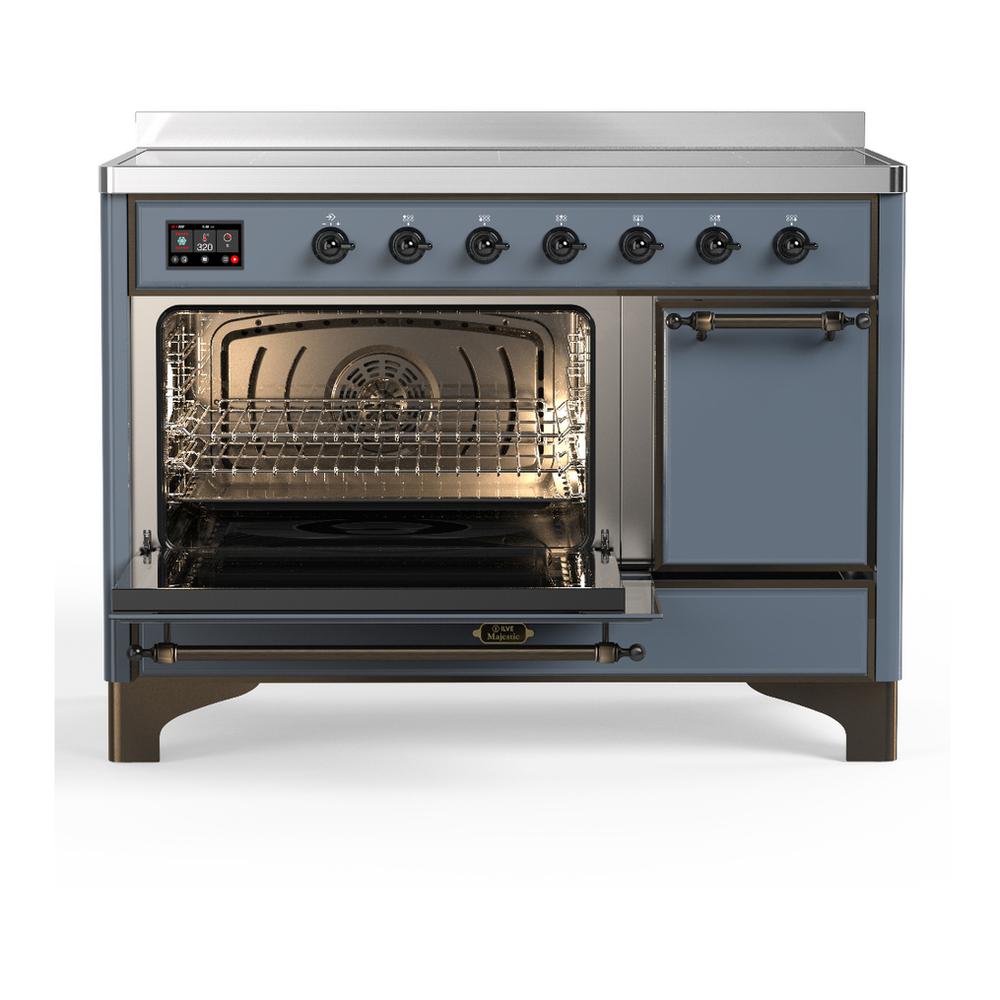Ilve UMIB48QNR3BGB Ilve Umib48Qnr3Bgb Majestic Iii 48 Inch Induction Range With 6 Elements, 5.02 Cu. Ft. Total Oven Capacity (Solid Door, Blue Grey, Burnished)