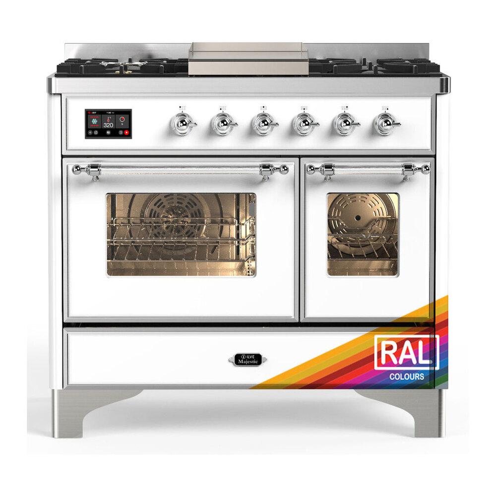 Ilve UMD40FNR3RAC Ilve Umd40Fnr3Rac Majestic Iii 40 Inch Dual Fuel Range With 6 Burners And Griddle, Dual Function Burner Up To 25,000 Btu (Natural Gas, Triple Glass Door, Ral, Chrome)