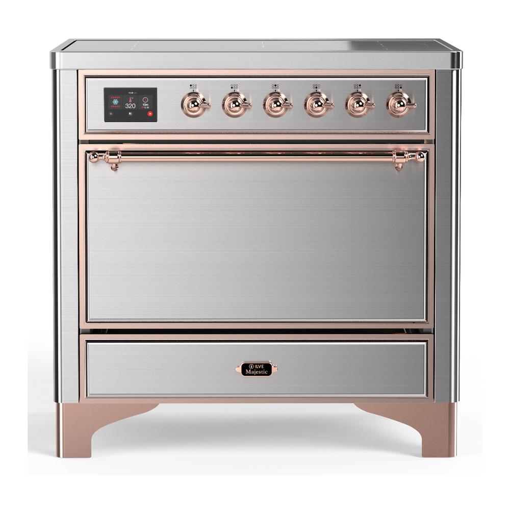 Ilve UMIB36QNR3SSP Ilve Umib36Qnr3Ssp Majestic Iii 36 Inch Induction Range With 6 Elements, 3.5 Cu. Ft. Total Oven Capacity (Solid Door, Stainless Steel, Copper)