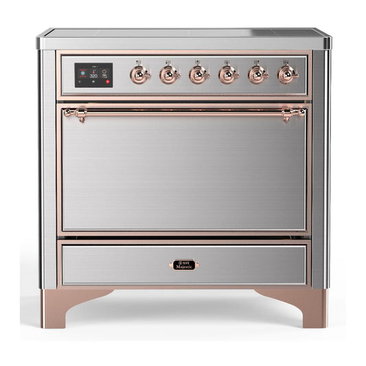 Ilve UMIB36QNR3SSP Ilve Umib36Qnr3Ssp Majestic Iii 36 Inch Induction Range With 6 Elements, 3.5 Cu. Ft. Total Oven Capacity (Solid Door, Stainless Steel, Copper)