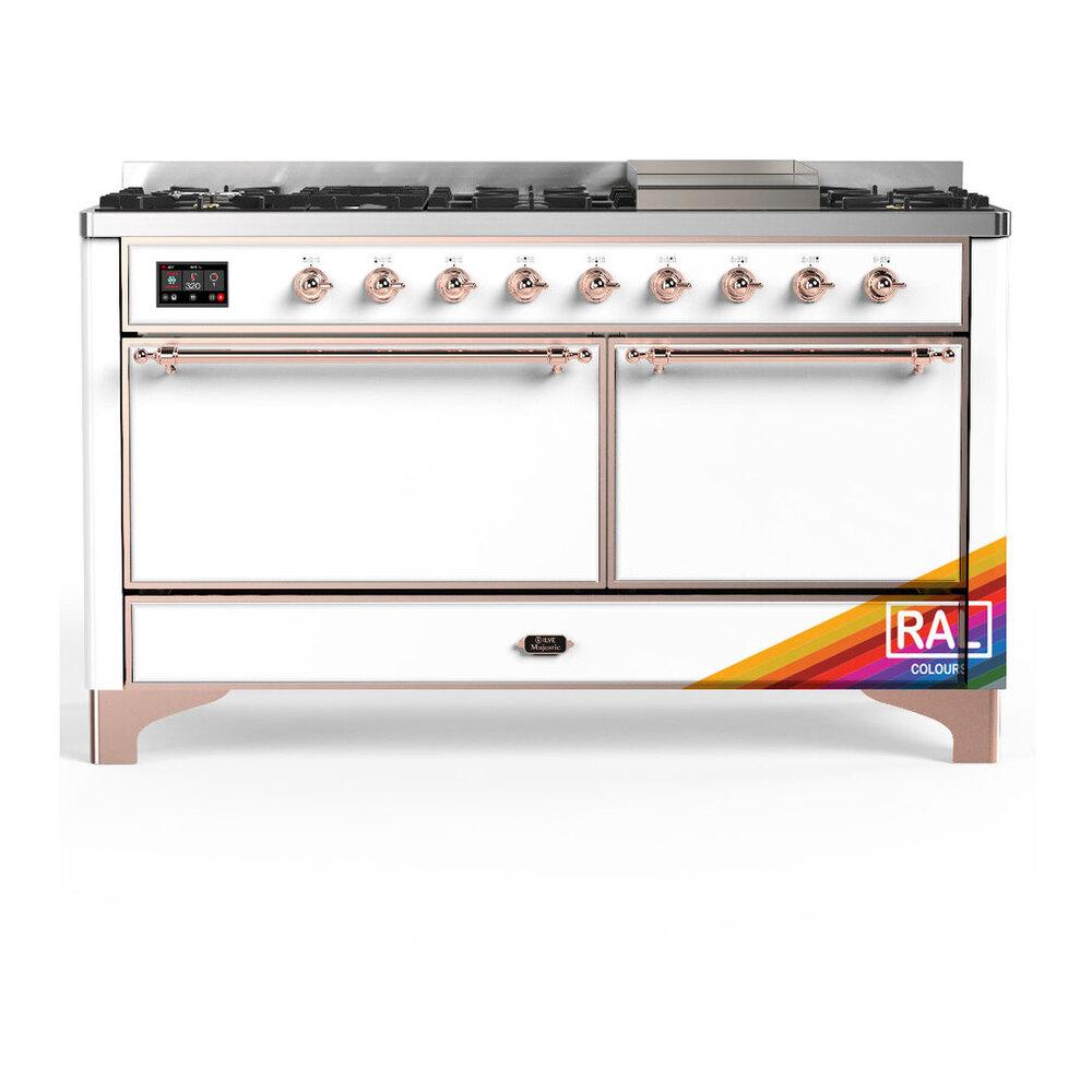 Ilve UM60FQNR3RAP Ilve Um60Fqnr3Rap Majestic Iii 60 Inch Dual Fuel Range With 9 Burners And Griddle, Dual Function Burner Up To 25,000 Btu (Natural Gas, Solid Door, Ral, Copper)