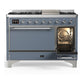 Ilve UM48FQNR3BGC Ilve Um48Fqnr3Bgc Majestic Iii 48 Inch Dual Fuel Range With 8 Burners And Griddle, Dual Function Burner Up To 25,000 Btu (Natural Gas, Solid Door, Blue Grey, Chrome)