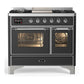 Ilve UMD40FNR3MGCLP Ilve Umd40Fnr3Mgclp Majestic Iii 40 Inch Dual Fuel Range With 6 Burners And Griddle, Dual Function Burner Up To 25,000 Btu (Liquid Propane, Triple Glass Door, Graphite Matte, Chrome)