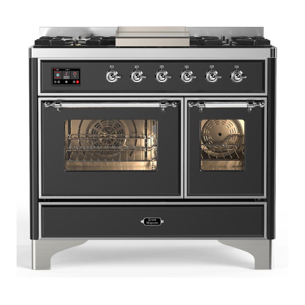 Ilve UMD40FNR3MGCLP Ilve Umd40Fnr3Mgclp Majestic Iii 40 Inch Dual Fuel Range With 6 Burners And Griddle, Dual Function Burner Up To 25,000 Btu (Liquid Propane, Triple Glass Door, Graphite Matte, Chrome)