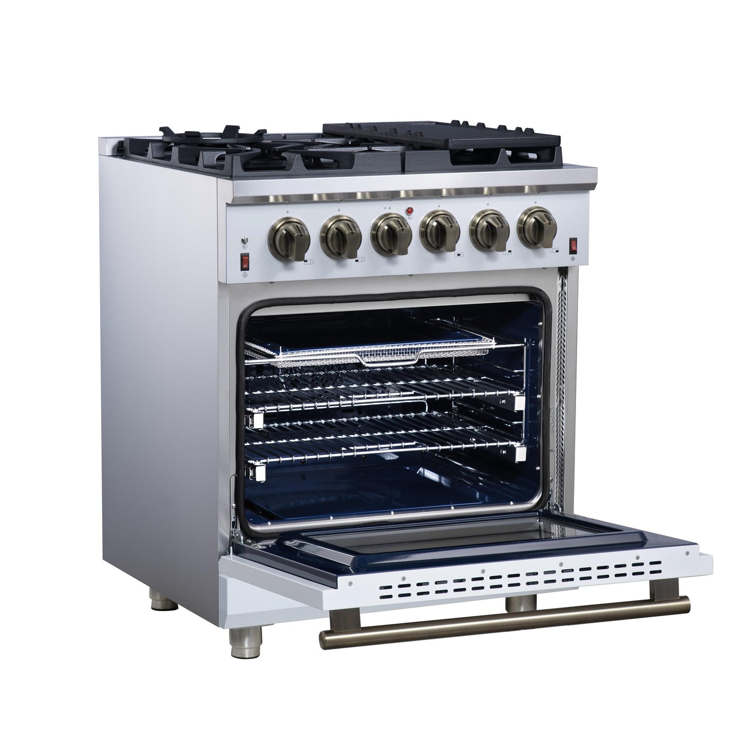 Forno FFSGS623930WHT Forno Massimo 30-Inch White Freestanding Gas Range, 5 Burners, True Convection Oven