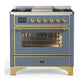 Ilve UM36FNR3BGGLP Ilve Um36Fnr3Bgglp Majestic Iii 36 Inch Dual Fuel Range With 6 Black Brass Burners And Griddle, Dual Function Burner Up To 25,000 Btu (Triple Glass Door, Blue Grey, Brass, Liquid Propane)