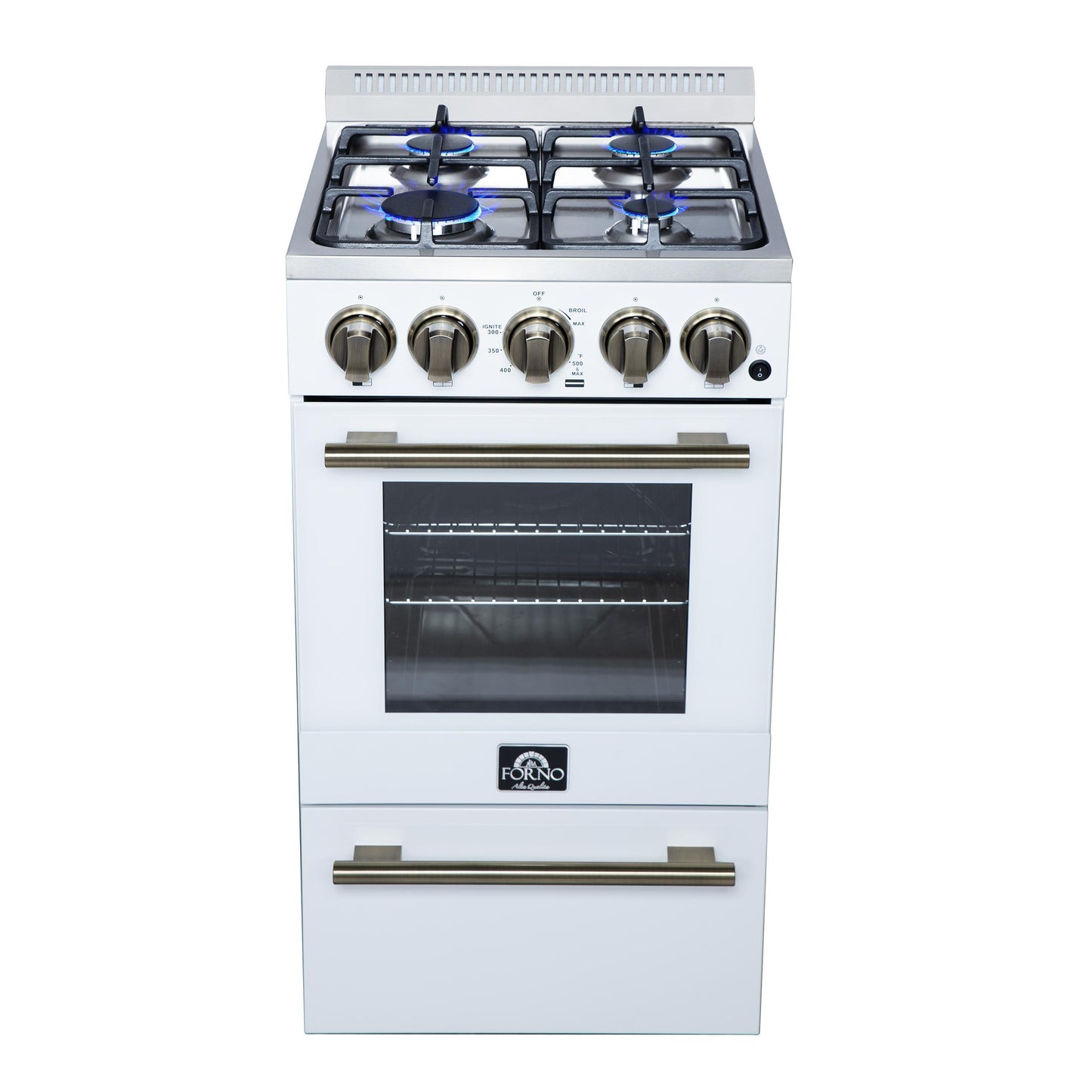 Forno FFSGS626520WHT Forno Lamazze 20 Inch Freestanding Gas Range In White, Compact Design