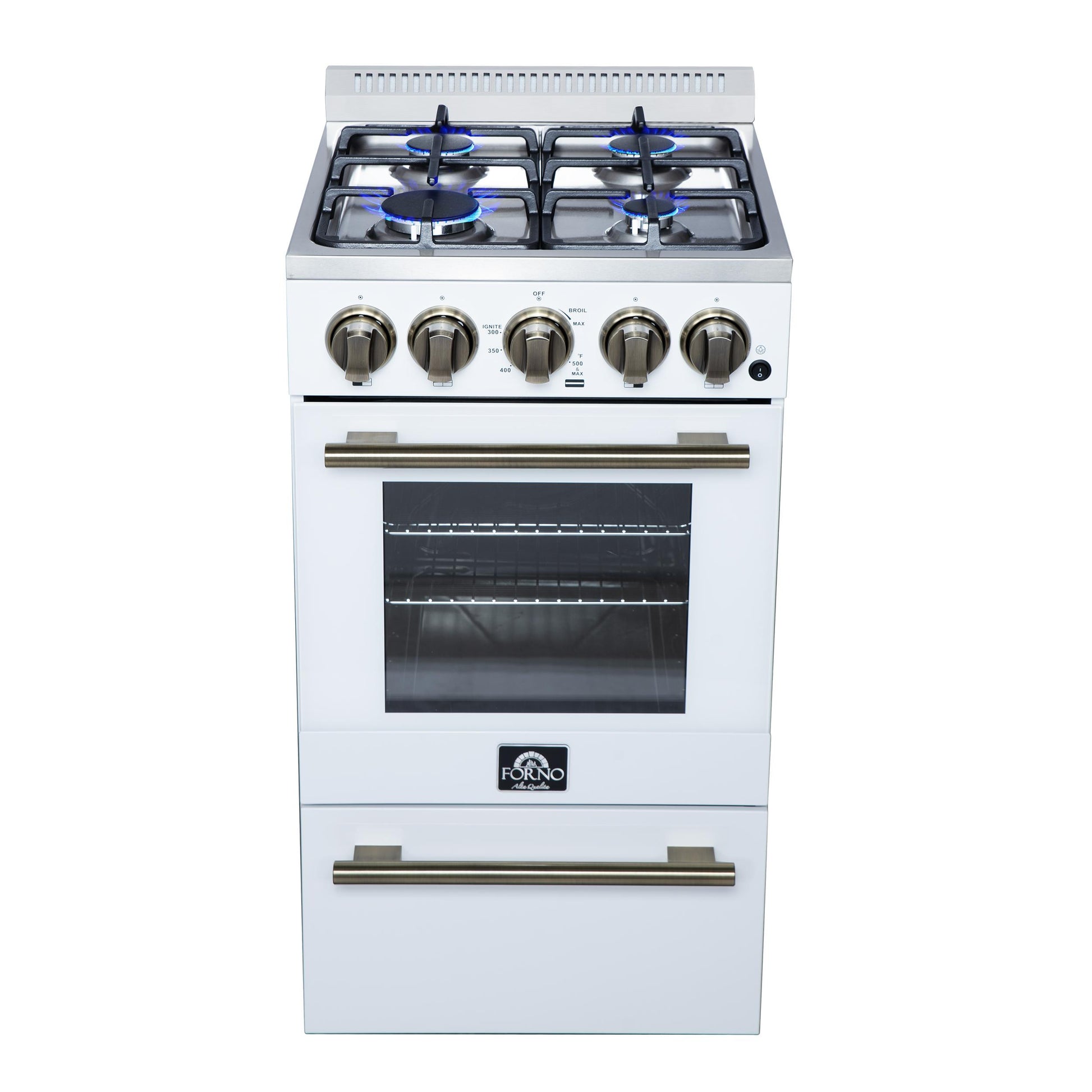 Forno FFSGS626520WHT Forno Lamazze 20 Inch Freestanding Gas Range In White, Compact Design