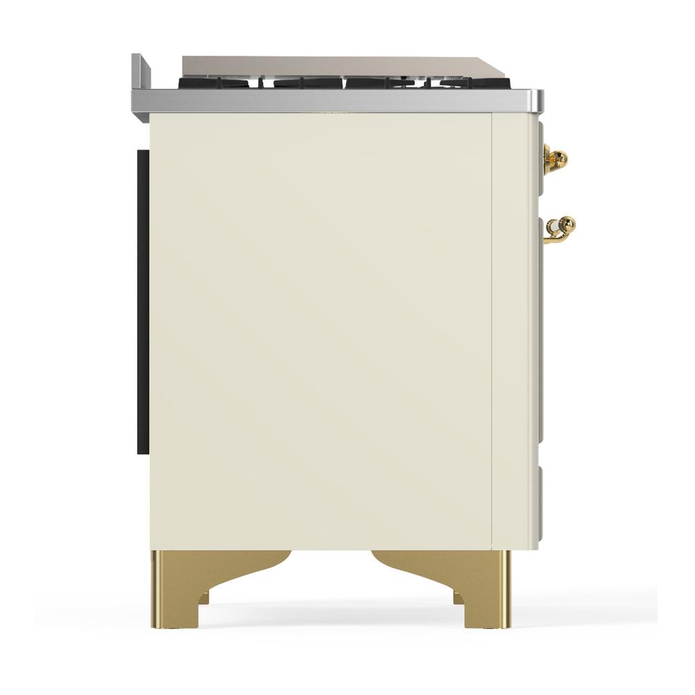 Ilve UM36FNR3AWG Ilve Um36Fnr3Awg Majestic Iii 36 Inch Dual Fuel Range With 6 Black Brass Burners And Griddle, Dual Function Burner Up To 25,000 Btu (Triple Glass Door, Antique White, Brass, Natural Gas)