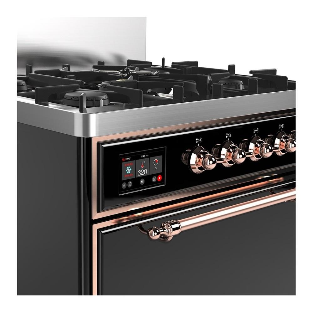 Ilve UM30QNR3BKP Ilve Um30Qnr3Bkp Majestic Iii 30 Inch Dual Fuel Range With 5 Black Brass Burners, Dual Function Burner Up To 25,000 Btu (Natural Gas, Solid Door, Glossy Black, Copper)