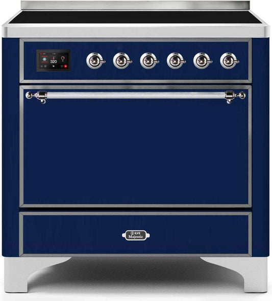 Ilve UMI09QNS3MBC Majestic Ii 36 Inch Electric Freestanding Range In Blue With Chrome Trim