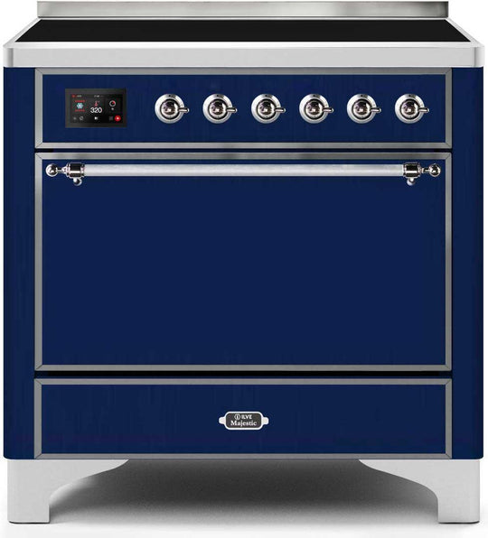 Ilve UMI09QNS3MBC Majestic Ii 36 Inch Electric Freestanding Range In Blue With Chrome Trim