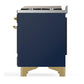 Ilve UM60FNR3MBGLP Ilve Um60Fnr3Mbglp Majestic Iii 60 Inch Dual Fuel Range With 9 Burners And Griddle, Dual Function Burner Up To 25,000 Btu (Liquid Propane, Triple Glass Door, Midnight Blue, Brass)