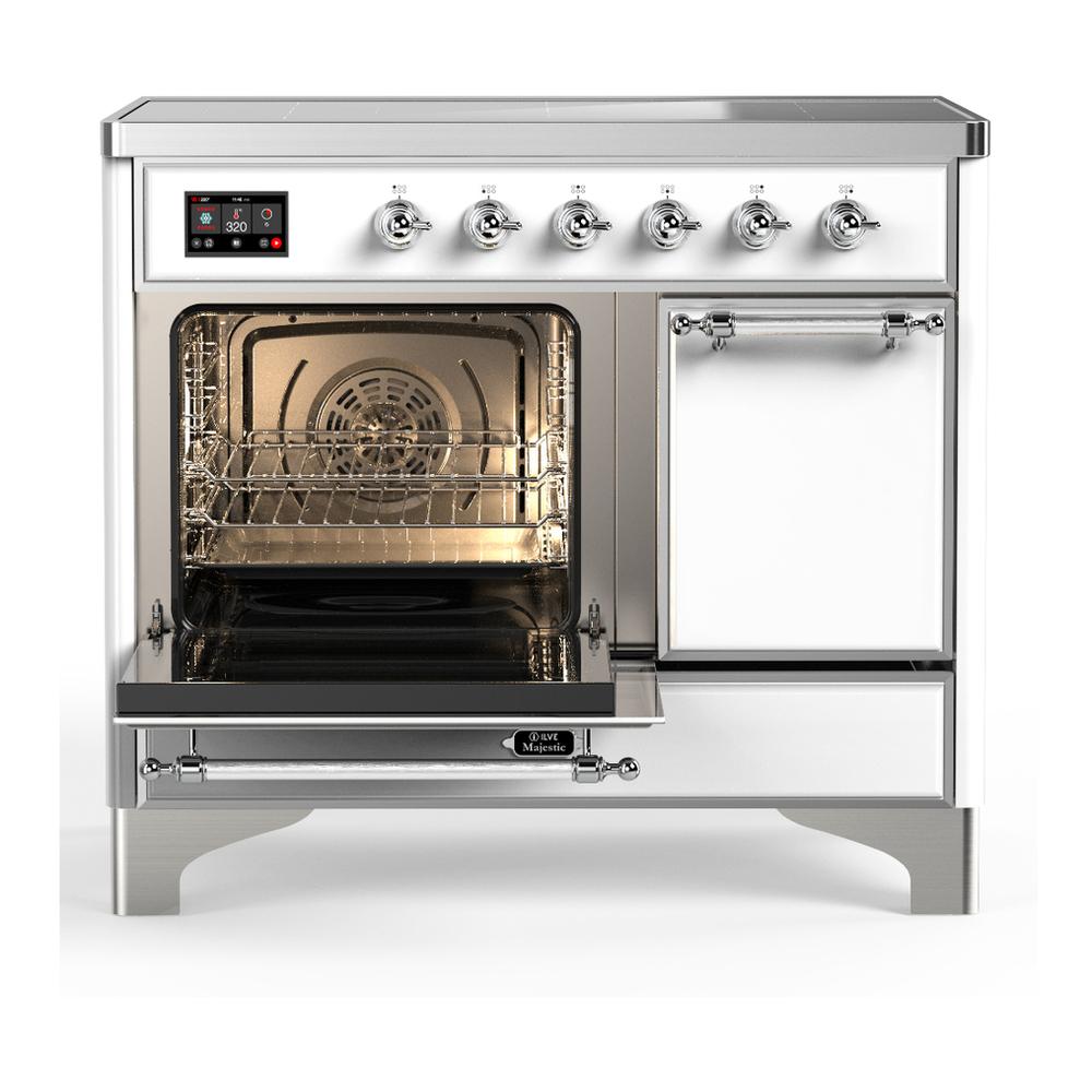 Ilve UMDIB40QNR3WHC Ilve Umdib40Qnr3Whc Majestic Iii 40 Inch Induction Range With 6 Elements, 3.82 Cu. Ft. Total Oven Capacity (Solid Door, White, Chrome)