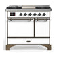 Ilve UMD40FQNR3WHBLP Ilve Umd40Fqnr3Whblp Majestic Iii 40 Inch Dual Fuel Range With 6 Burners And Griddle, Dual Function Burner Up To 25,000 Btu (Liquid Propane, Solid Door, White, Burnished)