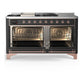 Ilve UM60FSNR3MGPLP Ilve Um60Fsnr3Mgplp Majestic Iii 60 Inch Dual Fuel Range With 7 Burners, Griddle And French Top, Dual Function Burner With Up To 25,000 Btu (Liquid Propane, Triple Glass Door, Graphite Matte, Copper)