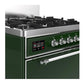 Ilve UM30QNR3EGCLP Ilve Um30Qnr3Egclp Majestic Iii 30 Inch Dual Fuel Range With 5 Black Brass Burners, Dual Function Burner Up To 25,000 Btu (Liquid Propane, Solid Door, Emerald Green, Chrome)