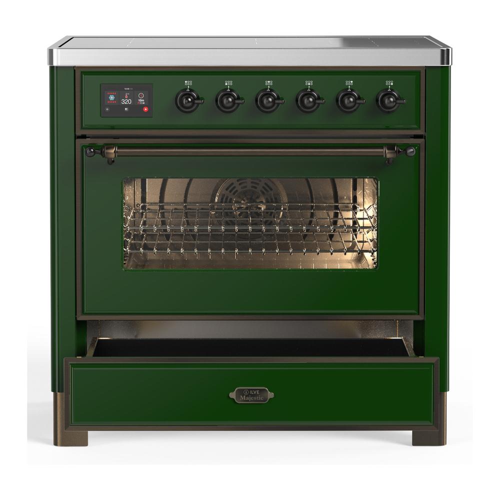 Ilve UMIB36NR3EGB Ilve Umib36Nr3Egb Majestic Iii 36 Inch Induction Range With 6 Elements, 3.5 Cu. Ft. Total Oven Capacity (Triple Glass Door, Emerald Green, Burnished)