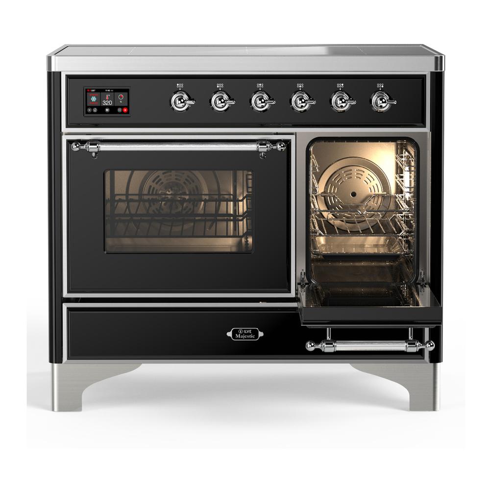Ilve UMDIB40NR3BKC Ilve Umdib40Nr3Bkc Majestic Iii 40 Inch Induction Range With 6 Elements, 3.82 Cu. Ft. Total Oven Capacity (Triple Glass Door, Glossy Black, Chrome)