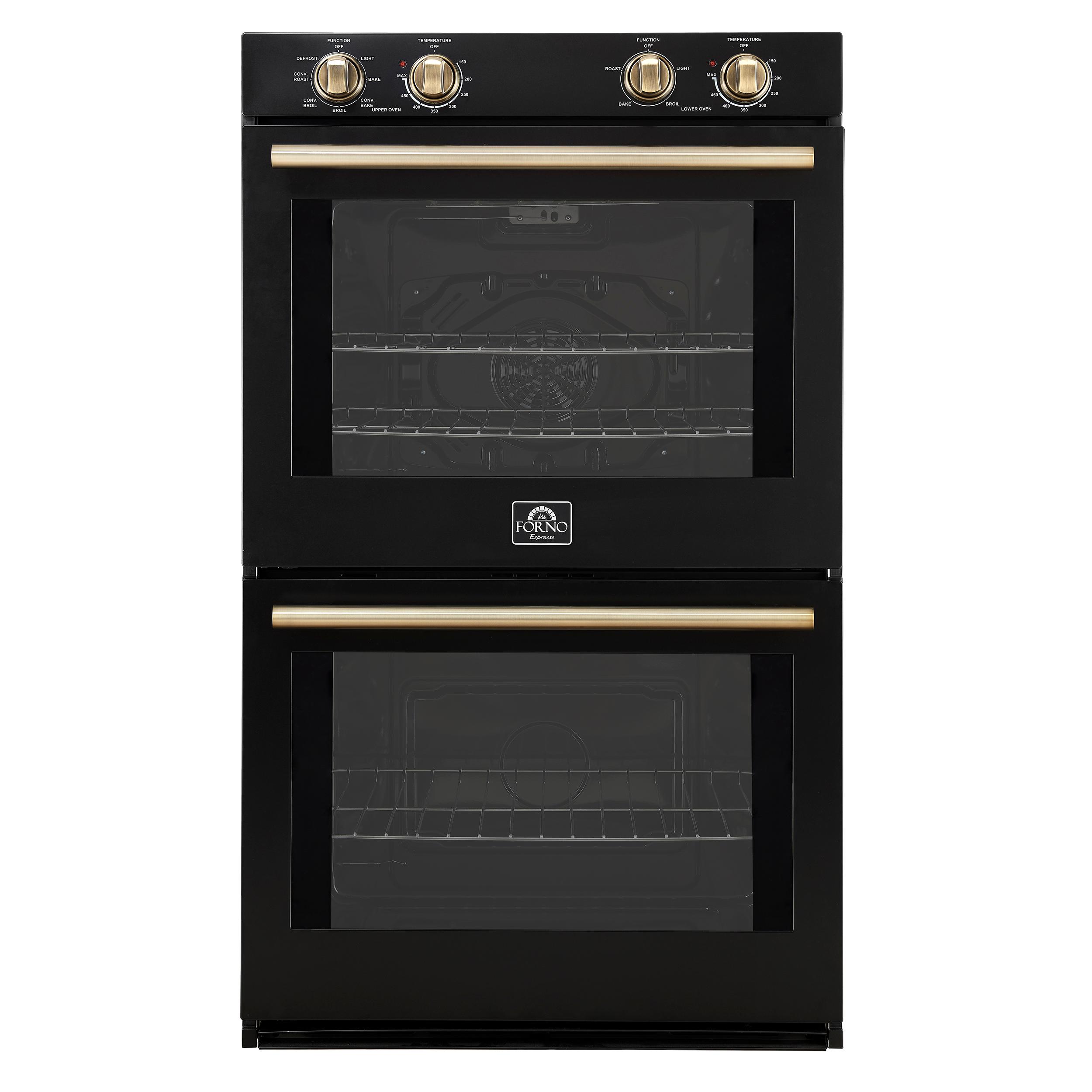 Forno FBOEL132430BLK Forno Vomero 30-Inch Double Wall Oven, Black, 10 Cu.Ft Total Capacity, 7100W Convection, Mechanical Controls, Manuel Steam Clean