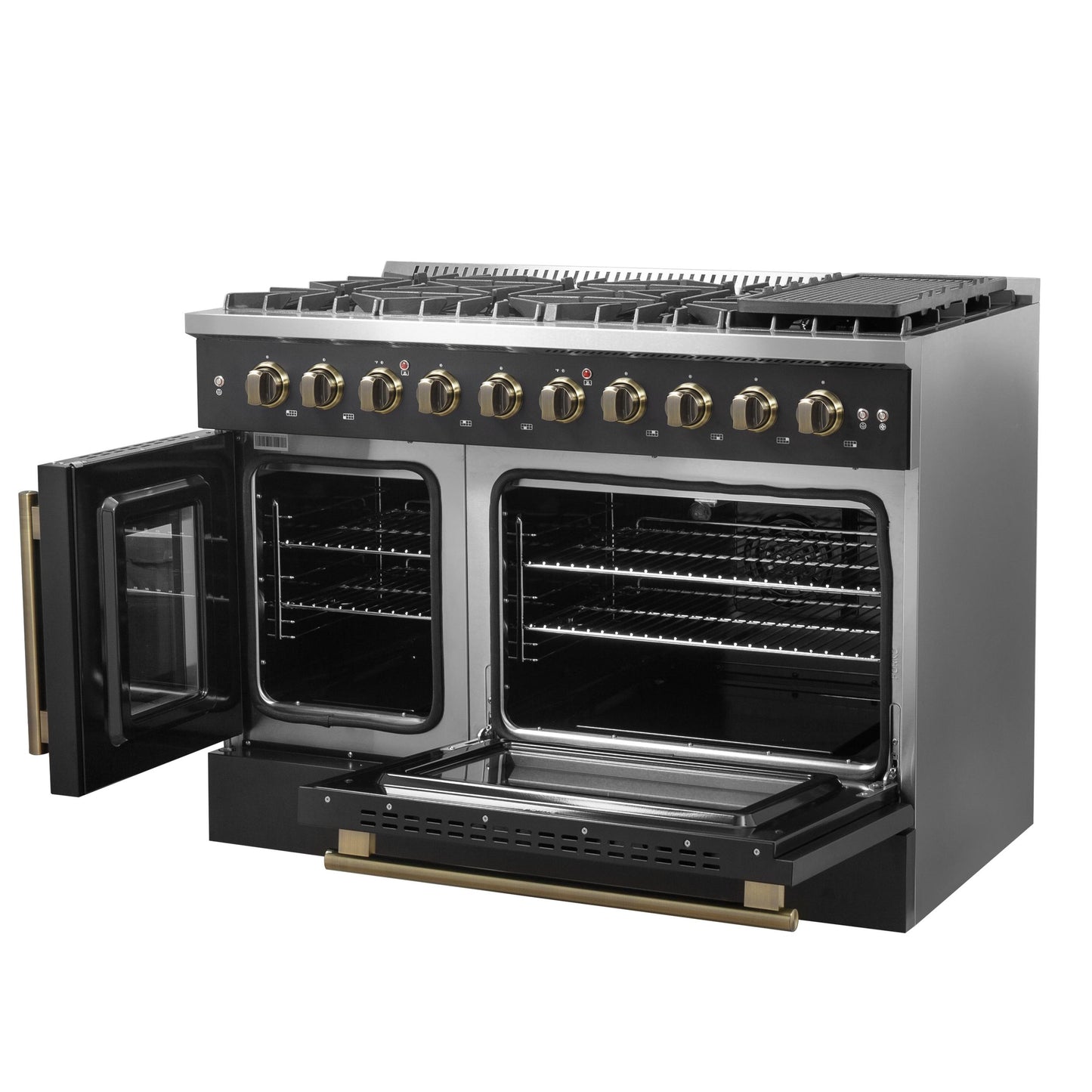 Forno FFSGS644448BLK Forno Galiano 48" Freestanding French Door Gas Range In Black