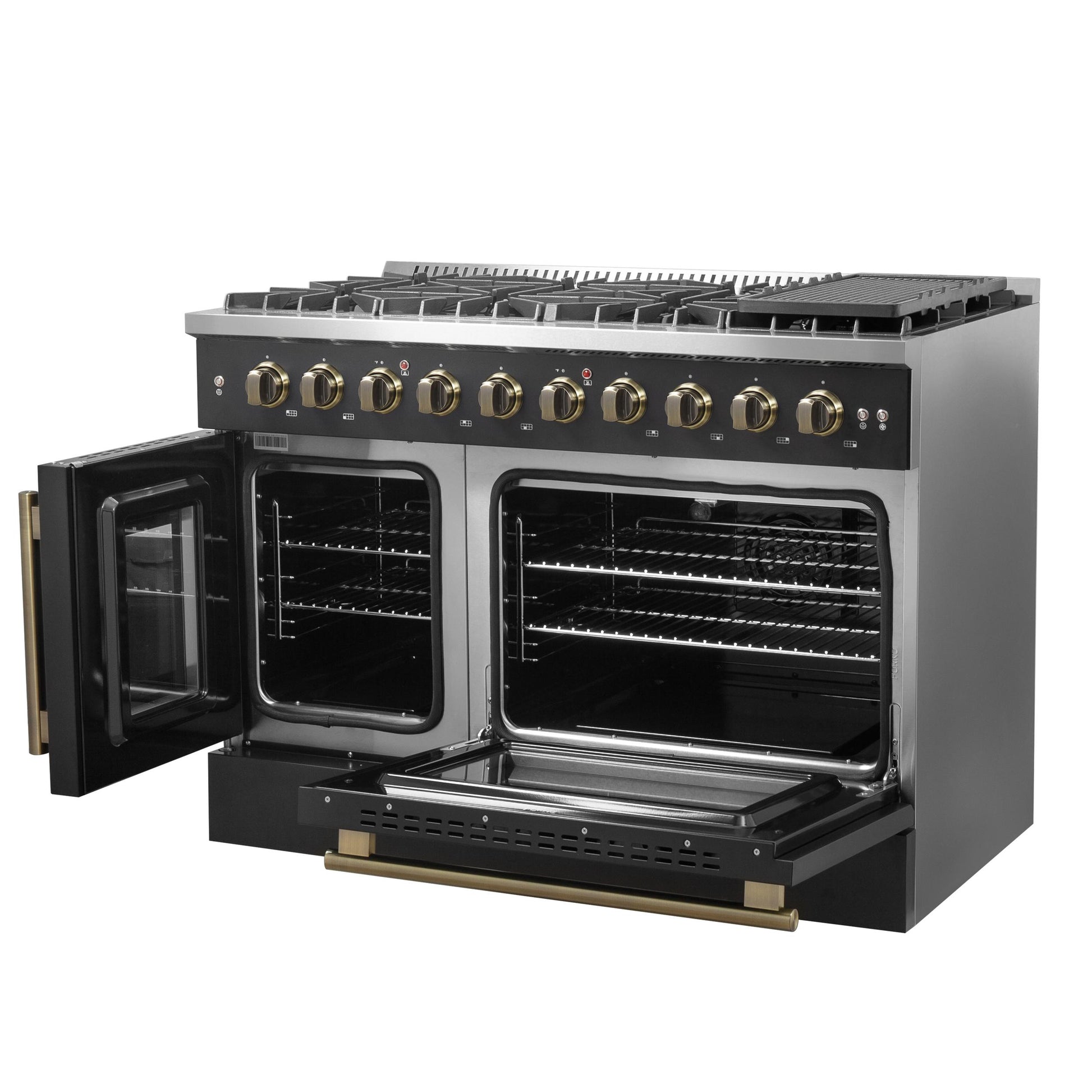 Forno FFSGS644448BLK Forno Galiano 48" Freestanding French Door Gas Range In Black