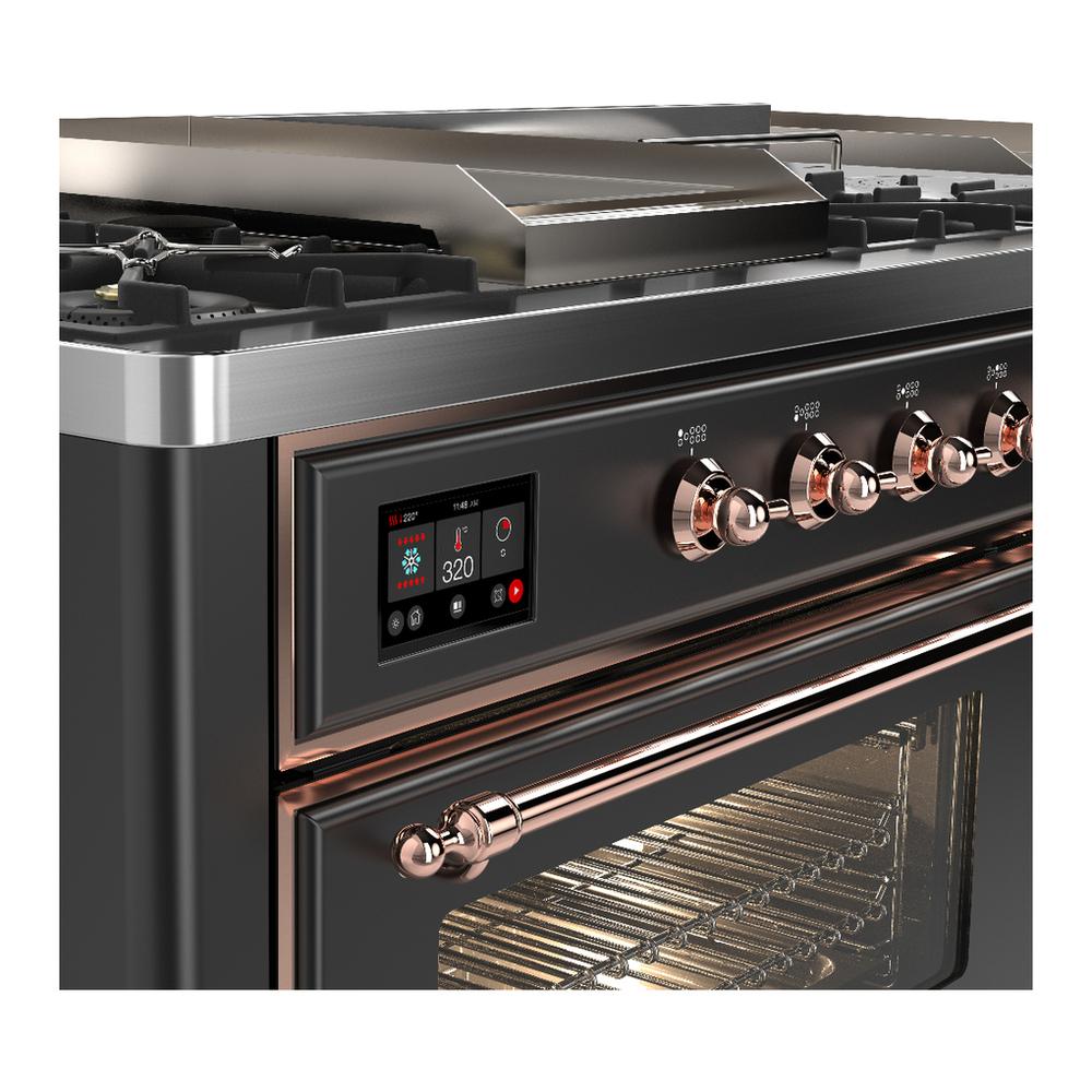 Ilve UM60FSNR3MGPLP Ilve Um60Fsnr3Mgplp Majestic Iii 60 Inch Dual Fuel Range With 7 Burners, Griddle And French Top, Dual Function Burner With Up To 25,000 Btu (Liquid Propane, Triple Glass Door, Graphite Matte, Copper)