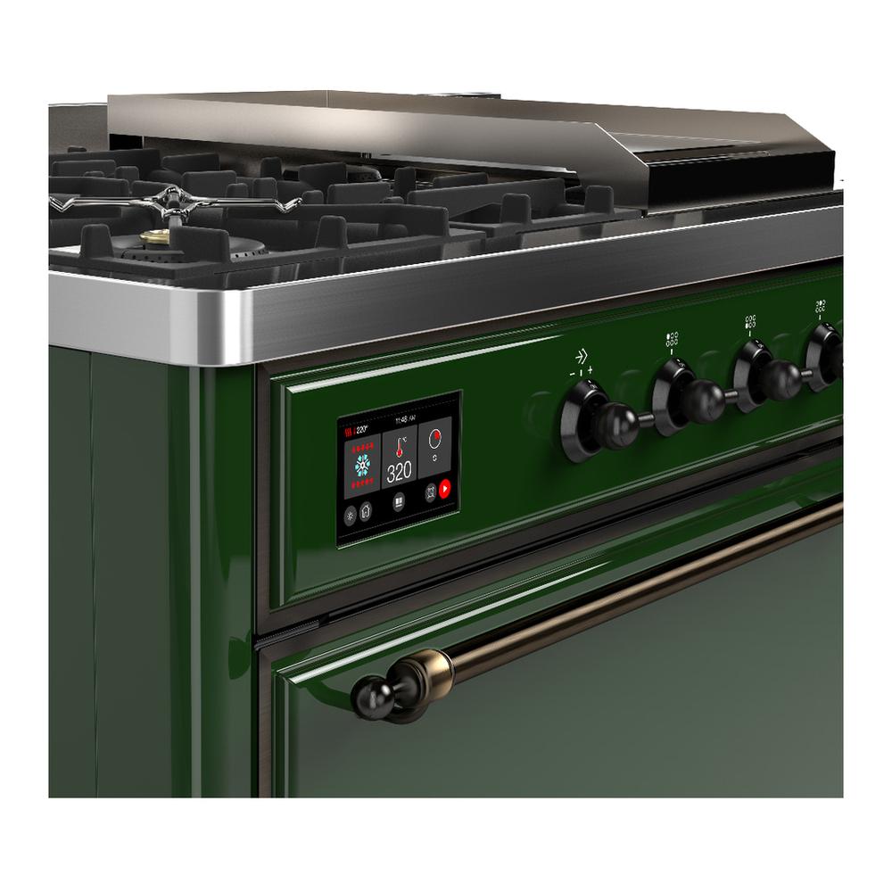 Ilve UM48FSQNR3EGB Ilve Um48Fsqnr3Egb Majestic Iii 48 Inch Dual Fuel Range With 5 Black Brass Burners, Griddle And French Top, Dual Function Burner Up To 25,000 Btu (Natural Gas, Solid Door, Emerald Green, Burnished)