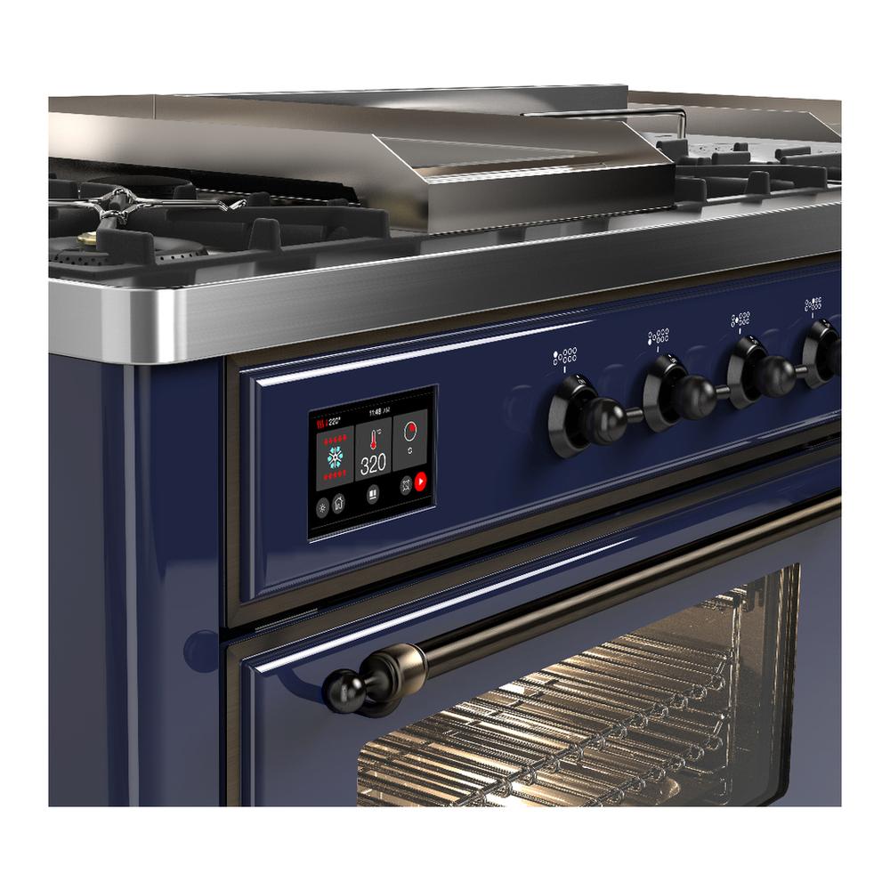 Ilve UM60FSNR3MBB Ilve Um60Fsnr3Mbb Majestic Iii 60 Inch Dual Fuel Range With 7 Burners, Griddle And French Top, Dual Function Burner With Up To 25,000 Btu (Natural Gas, Triple Glass Door, Midnight Blue, Burnished)