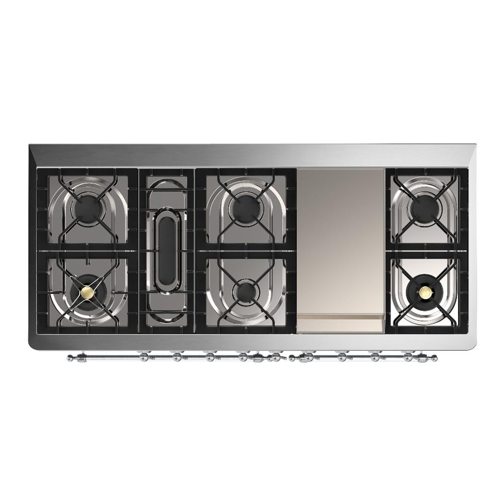 Ilve UM60FQNR3MBC Ilve Um60Fqnr3Mbc Majestic Iii 60 Inch Dual Fuel Range With 9 Burners And Griddle, Dual Function Burner Up To 25,000 Btu (Natural Gas, Solid Door, Midnight Blue, Chrome)